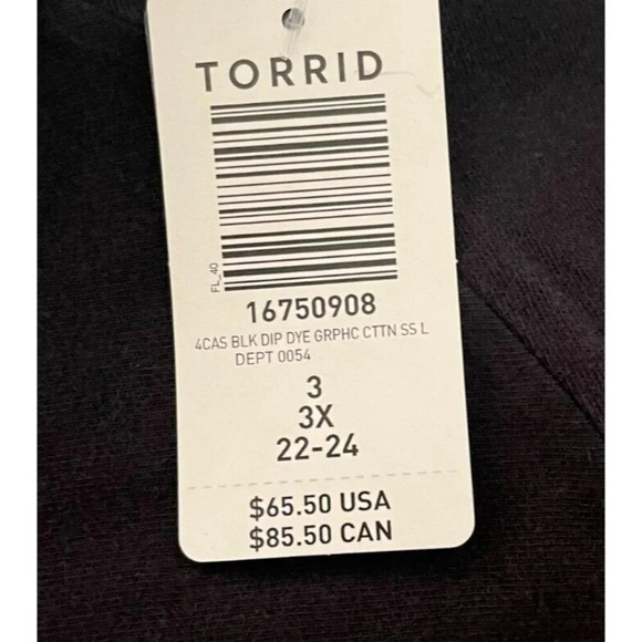 Torrid +3 Black Dip-Dye Slashed V-Neck Accent Print Short Sleeve T-Shirt Dress - Picture 6 of 6